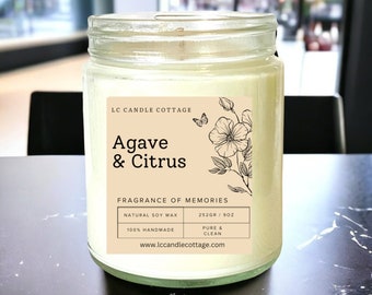 Agave & Citrus-  Soy Candle - Essential oil candles- vegan- natural scented candle- gift ideas- Gifts for Men- Gifts for Women