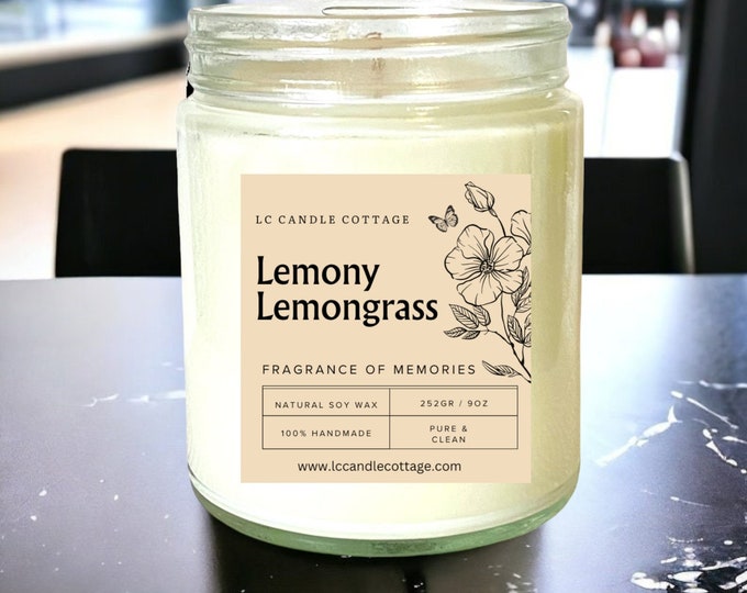 Lemony Lemongrass - Essential oil Candles - Scented Candle -Handmade - Soy Candle - Gift - Candles - Aromatherapy- Vegan - Housewarming Gift