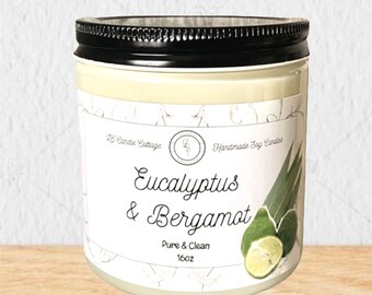 Eucalyptus & Bergamot-  Soy Candle- Pure Candles-Vegan- Essential Oil Candles- Gift Ideas-Natural Home Candles- Gifts for all Occasion