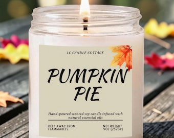Hand-Poured Soy Candle: Pumpkin Pie Fall Home Fragrance Infused Essential Oils- Fall Gifts