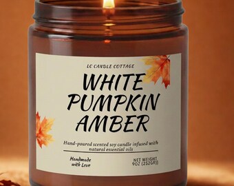White Pumpkin Amber Soy Candle | Hand-Poured Autumn Home Fragrance