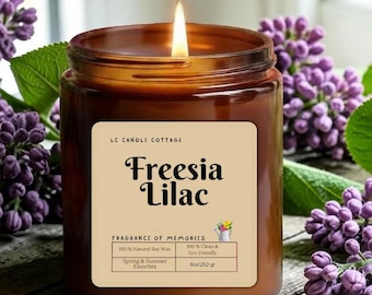 Natural Freesia Lilac Soy Candle - Clean Burn Floral Scent for Spring Gifts
