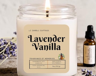 Lavender Vanilla Soy Candle | Handmade with Essential Oils | Aromatherapy Home Decor
