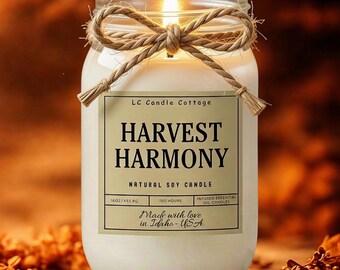 Harvest Harmony Scented Soy Candle - Fall Farmhouse Decor with Essential Oils