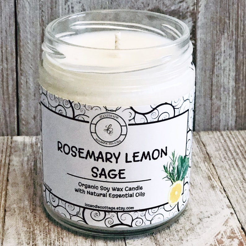 Rosemary Lemon Sage Natural Soy Candle Aromatherapy Candle Etsy
