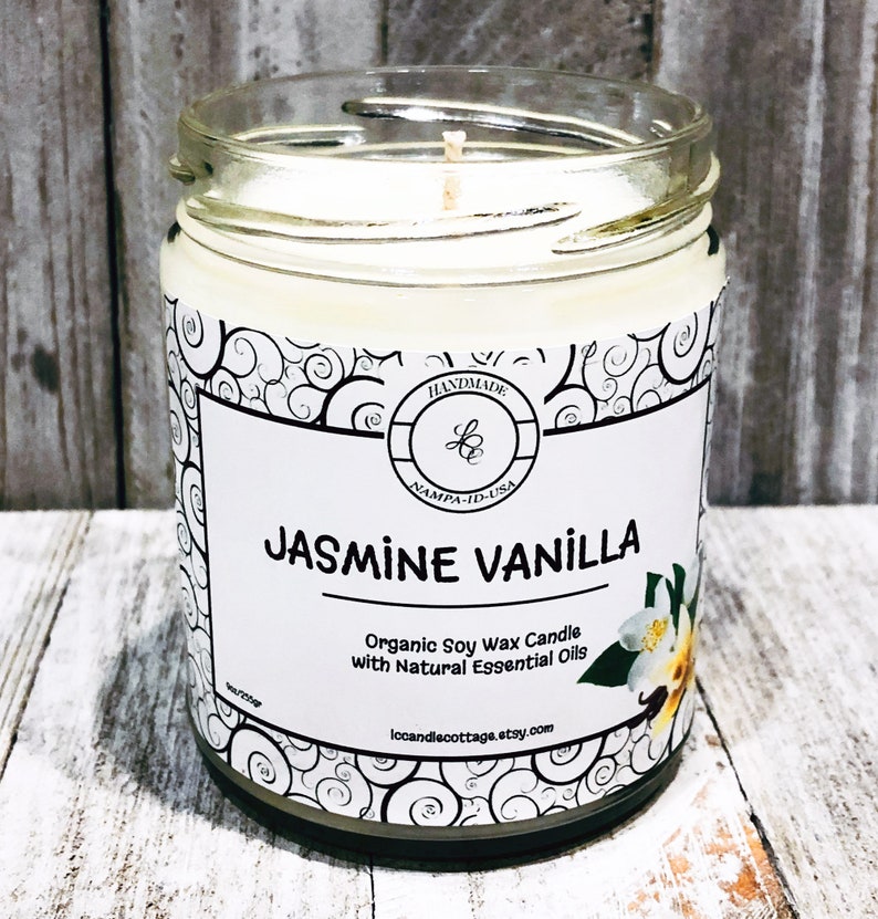 Jasmine Vanilla Natural Soy Candle Pure Essential Oil Candle Etsy