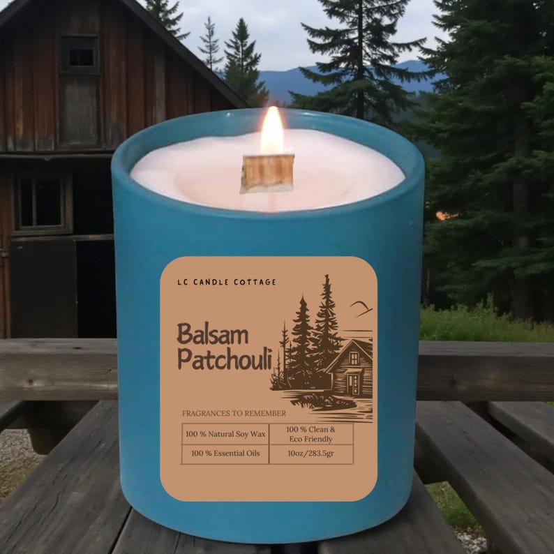 Balsam Patchouli Soy Candle – Crackling Wood Wick, Essential Oils, Clean Burn image 4