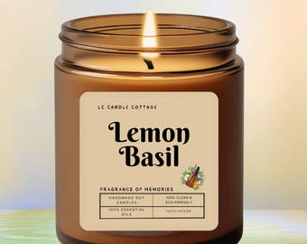 Lemon Basil Soy Candle - Natural Aromatherapy Vegan Eco-Friendly Handmade Scented Gift