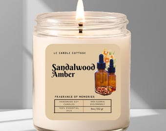 Vela artesanal de soja con sándalo y vainilla – Aromaterapia con aceites esenciales 100% (255 g)