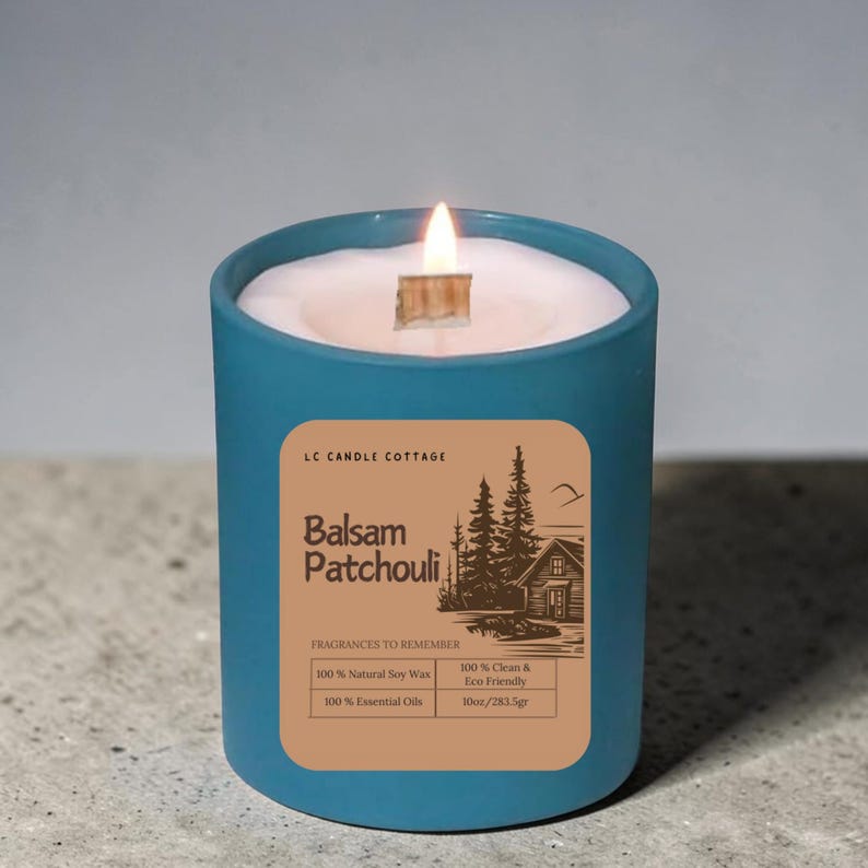 Balsam Patchouli Soy Candle – Crackling Wood Wick, Essential Oils, Clean Burn image 1