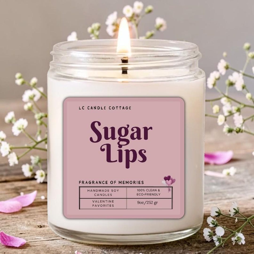 Romantic Sugar Lips Soy Candle: Raspberry Rose Vanilla Fragrance ...
