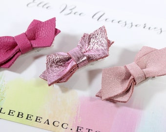 Leather Hair Bow, Leather Hair Clip, Baby Headbands, Baby Hair Clips, Mini Hair Clip, Small Leather Hair Bow, Leather Bow Headband,