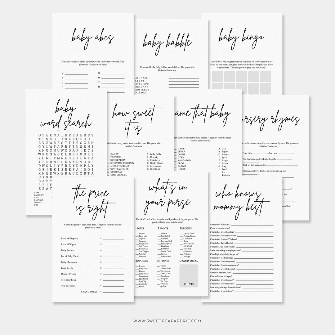 Baby Shower Games Bundle, Set of 10 Printable Baby Shower Games