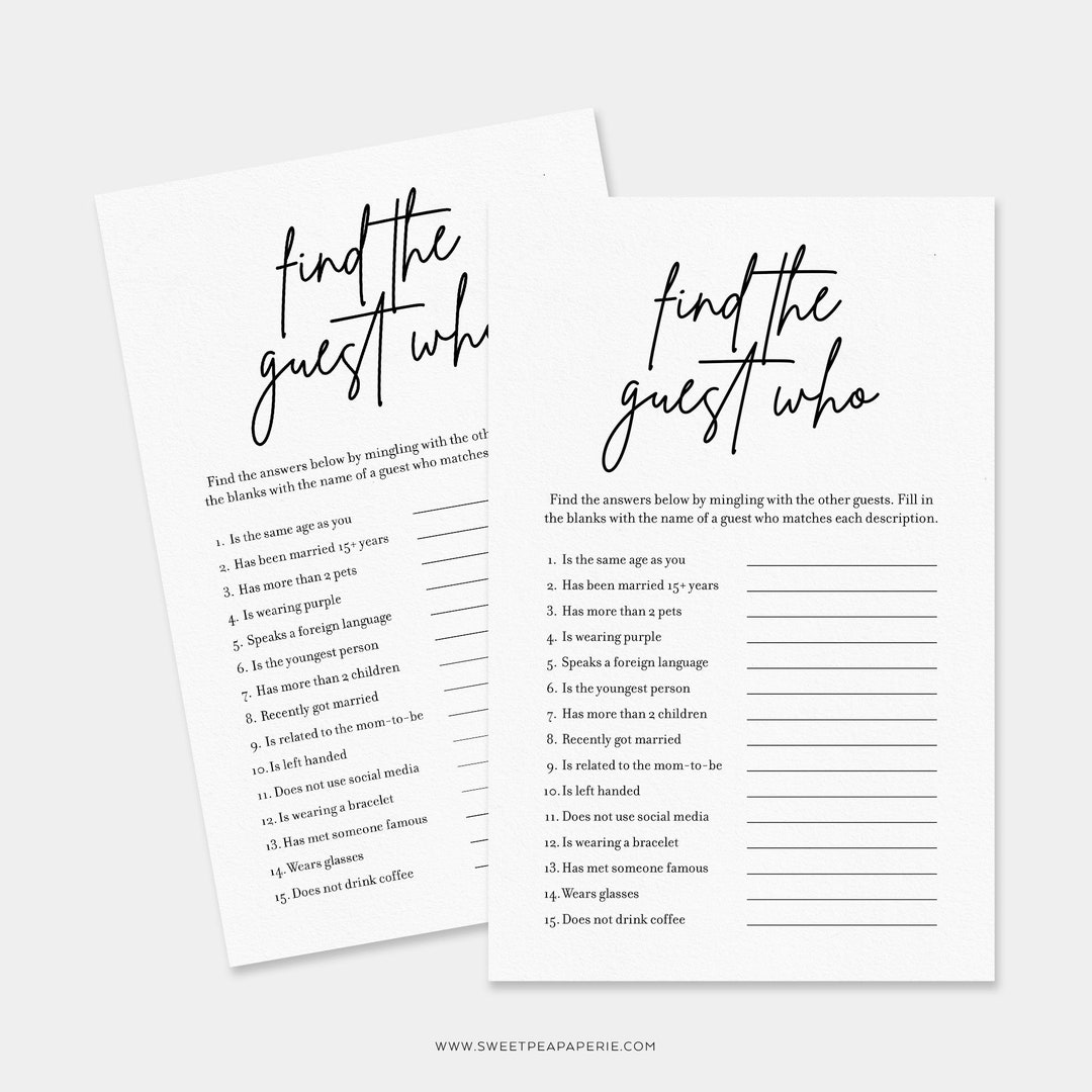 Find the Guest Who Game, Baby Shower Games, Minimalist Baby Shower, Modern Baby Shower, Find the