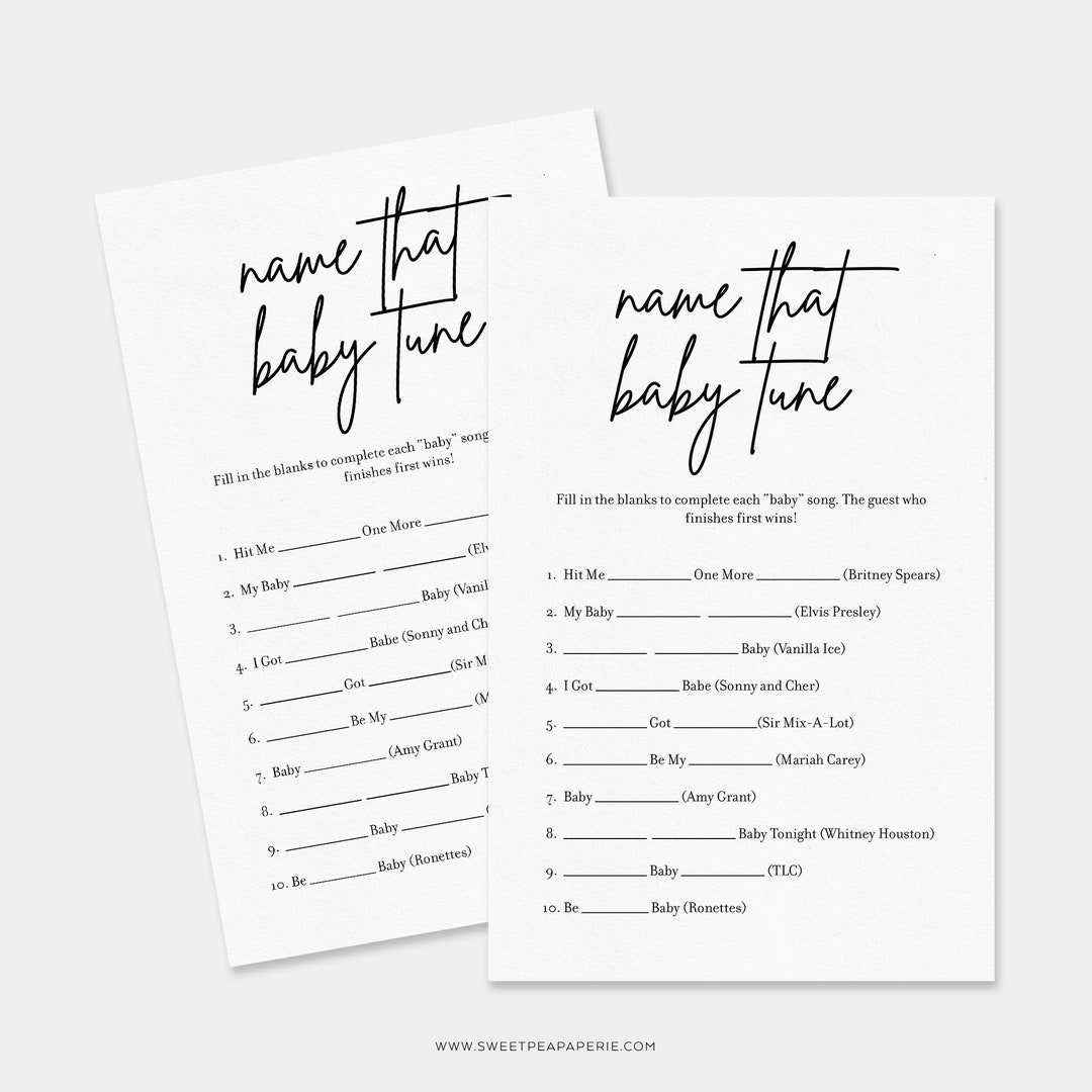Name That Baby Tune Game, Baby Shower Games, Minimalist Baby Shower