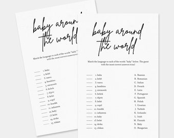 Baby Around The World Game, Baby Shower Games, Minimalist Baby Shower, Modern Baby Shower, Baby Language Game, Instant Download, SP01