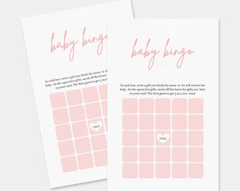 Tarjetas de bingo de baby shower, juegos de baby shower, baby shower minimalista moderno rosa rubor, tarjetas de bingo de regalo de baby shower, descarga instantánea, SP02