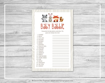 Woodland Animals Baby Shower Baby Babble Game - Printable Baby Shower Baby Babble Game - Woodland Animal Baby Shower - Word Scramble - SP105