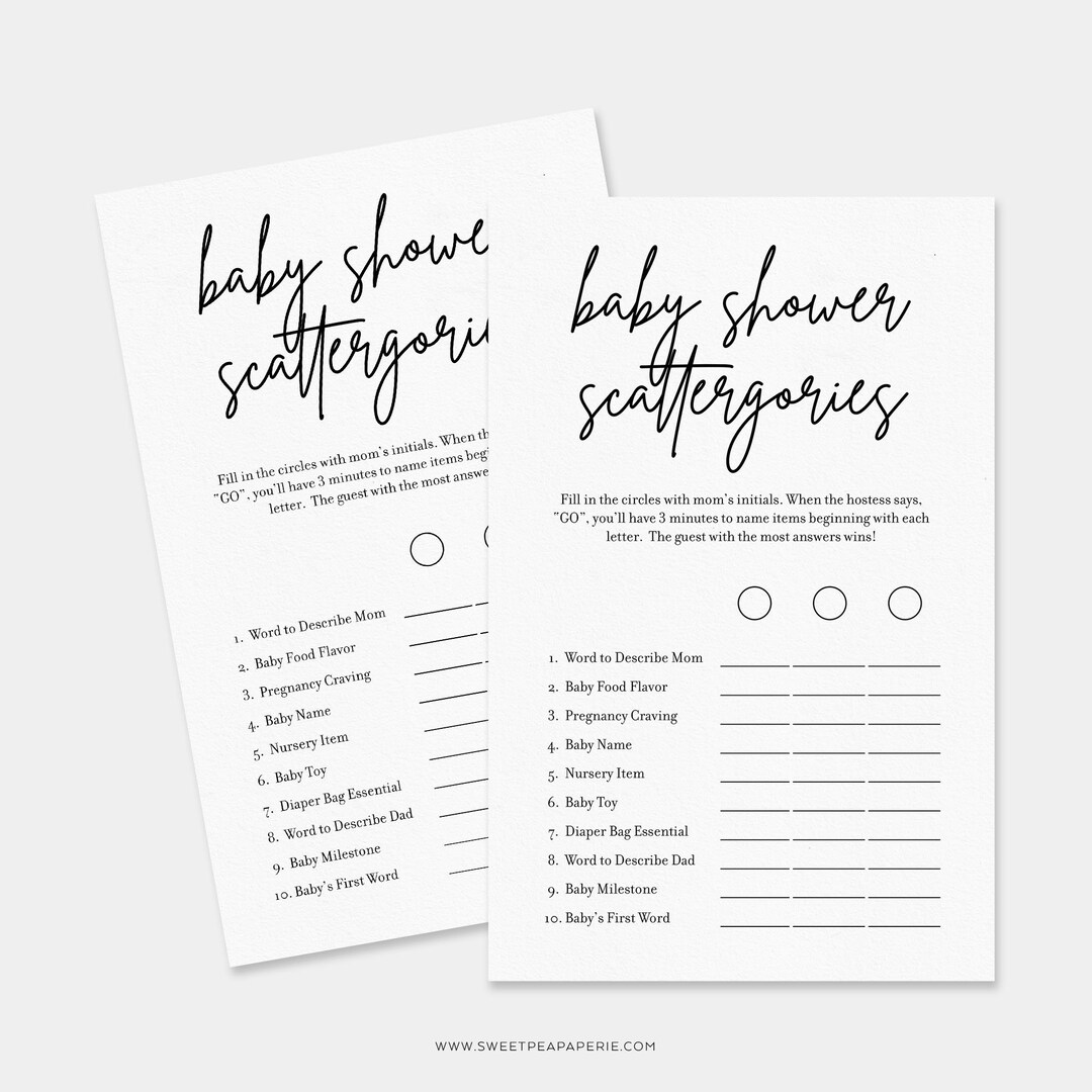 Baby Shower Scattergories Game, Baby Shower Games, Minimalist Baby