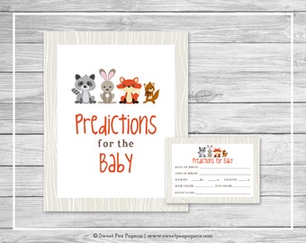 Woodland Animals Baby Shower Predictions for Baby - Printable Baby Shower Predictions for Baby Cards - Woodland Animals Baby Shower - SP105
