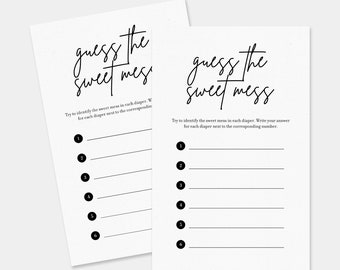 Guess The Sweet Mess Game, Baby Shower Games, Minimalist Baby Shower, Modern Baby Shower, Dirty Diaper Game, Instant Download, SP01