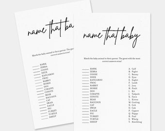 Name That Baby Animal Game, Baby Shower Games, Minimalist Baby Shower, Modern Baby Shower, Instant Download, SP01