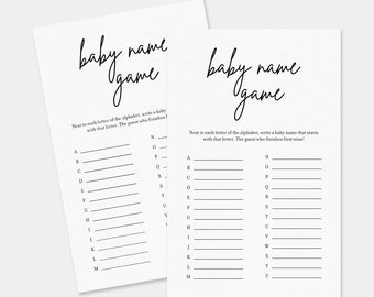 Baby Name Game, Baby Shower Games, Minimalist Baby Shower, Modern Baby Shower, Baby Names A to Z, Instant Download, SP01