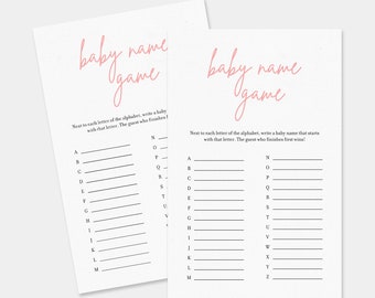 Baby Name Game, Baby Shower Games, Blush Pink Minimalist Baby Shower, Modern Baby Shower, Baby Names A to Z Game, Instant Download, SP02