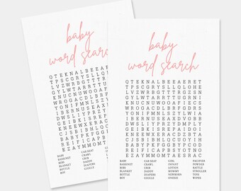 Baby Shower Word Search Game, Baby Shower Games, Blush Pink Modern Minimalist Baby Shower, Baby Word Search Game, Instant Download, SP02