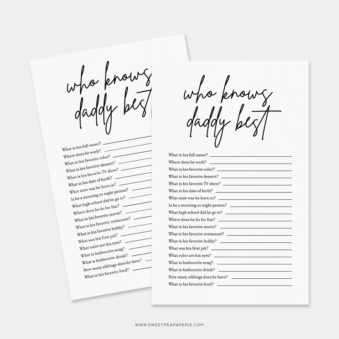 Who Knows Daddy Best Game, Baby Shower Games, Minimalist Baby Shower, Modern Baby Shower