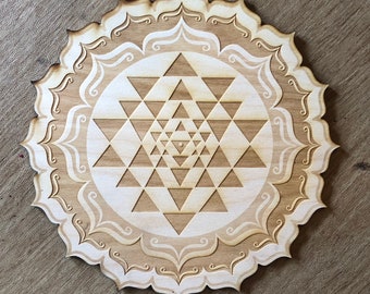 Sri Yantra Crystal Grid #2 - Wooden Crystal Grid - Altar Decoration