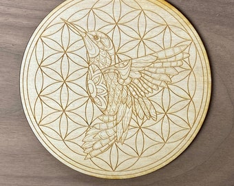 Hummingbird Flower of Life Crystal Grid   - Hummingbird Crystal Grid - Altar Decoration