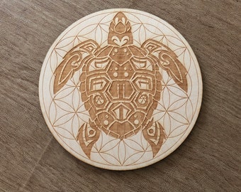 Sea Turtle Flower of Life Crystal Grid - Turtle Crystal Grid -   Altar Decoration