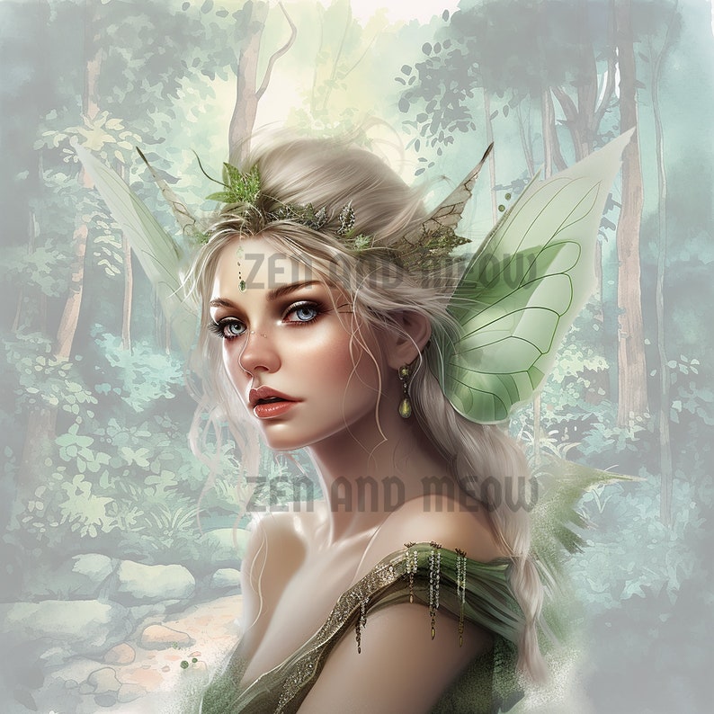 Forest Fairy Clipart Bundle, Emerald Fairies png, Fantasy Art, Green Fairy Art, Digital Download, Commercial Use, 8 Fairies, Ethnic Fairies image 7