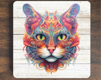 Trippy Whiskered Wonder Psychedelic Cat Magnet - Cat Refrigerator Magnet -  Spiritual Magnet -  Refrigerator Magnet