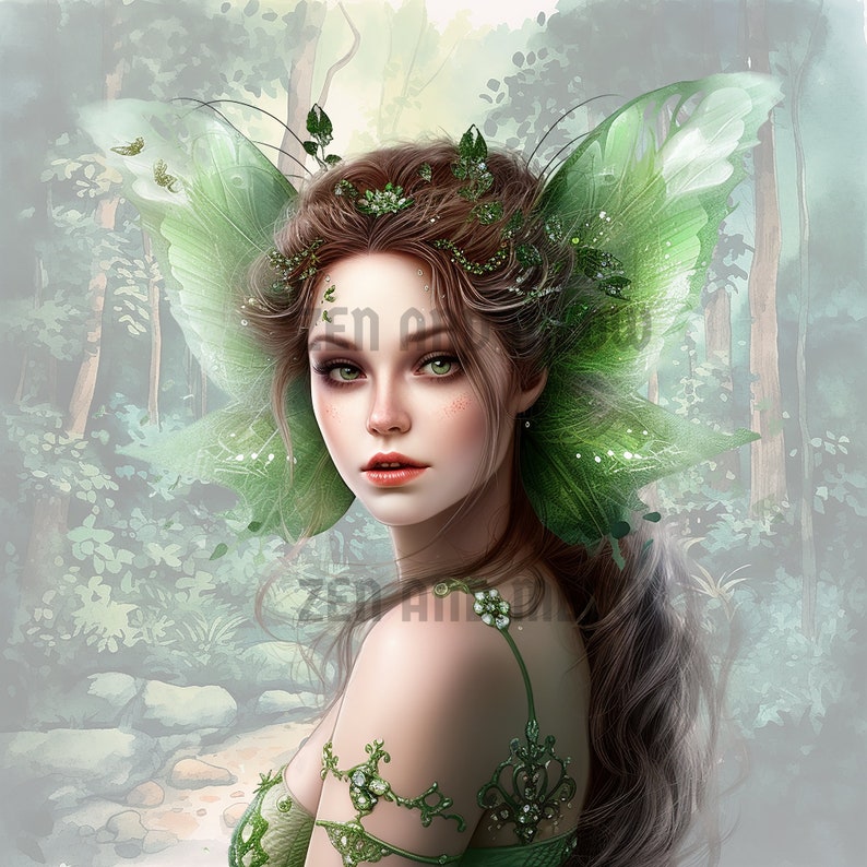 Forest Fairy Clipart Bundle, Emerald Fairies png, Fantasy Art, Green Fairy Art, Digital Download, Commercial Use, 8 Fairies, Ethnic Fairies image 4