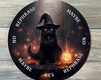 Black Cat Pendulum Board - Black Cat Divination Board - Full Color - Altar Decoration