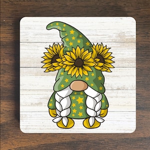 Sunflower Gnome Magnet #2 - Gnome Magnet - Wooden Refrigerator Magnet