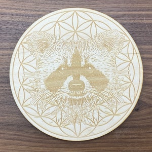 Raccoon Crystal Grid   - Raccoon Flower of Life Crystal Grid - Raccoon Totem - Sacred Geometry - Healing Crystals