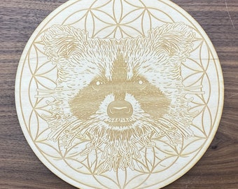 Raccoon Crystal Grid   - Raccoon Flower of Life Crystal Grid - Raccoon Totem - Sacred Geometry - Healing Crystals