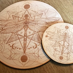 Dragonfly Flower of Life Crystal Gridding Boards - Available in 3 Dragonfly Flower of Life Crystal Gridding Boards - Available in 3