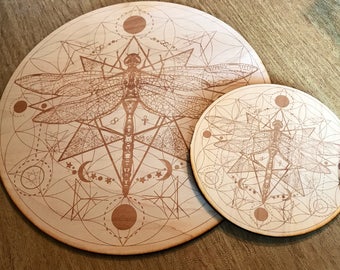 Dragonfly Flower of Life Crystal Grid   - Altar Decoration