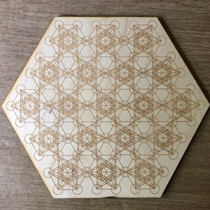 Metatron&#39;s Cube Wood Crystal Grid - Metatron&#39;s Cube Crystal Grid - Wood Altar Piece or Wood Wall Art - Used with Healing Crystals