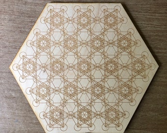 Rejilla de cristal de madera del cubo de Metatron - Rejilla de cristal del cubo de Metatron - Pieza de altar de madera o arte de pared de madera - Utilizado con cristales curativos