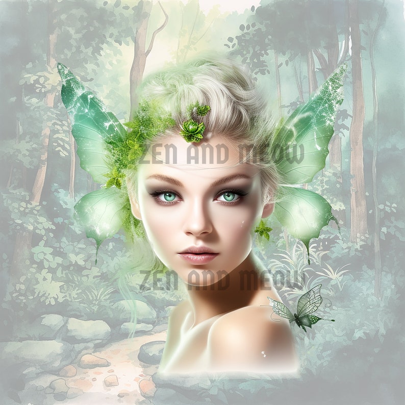 Forest Fairy Clipart Bundle, Emerald Fairies png, Fantasy Art, Green Fairy Art, Digital Download, Commercial Use, 8 Fairies, Ethnic Fairies image 3