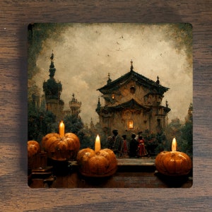 Halloween Magnet - Halloween Scene Magnet - Spooky Magnet -  Refrigerator Magnet - Pumpkin Magnet - Renaissance Style Magnet