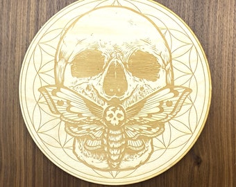 Skull Death Moth Flower of Life Crystal Grid   - Altar Decoration