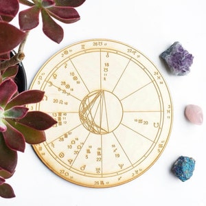 Wood Engraved Astrology Chart Wood Natal Chart Wood Birth Chart Wood Astrologic Wedding Chart image 2