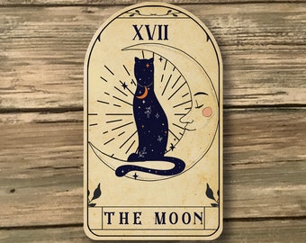 Handcrafted Moon Tarot Card Magnet - Nature-inspired Decor - Magnetic Fridge Decoration - Symbolic Cat Decor