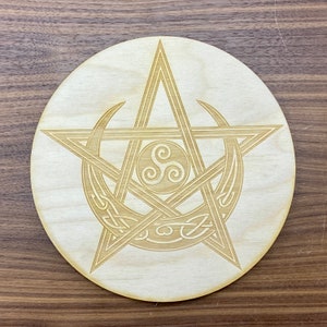 Celtic Pentagram Moon Crystal Grid - Pentagram Crystal Grid - Crescent Moon Crystal Grid - Triskelion Crystal Grid - Wooden Crystal Grid